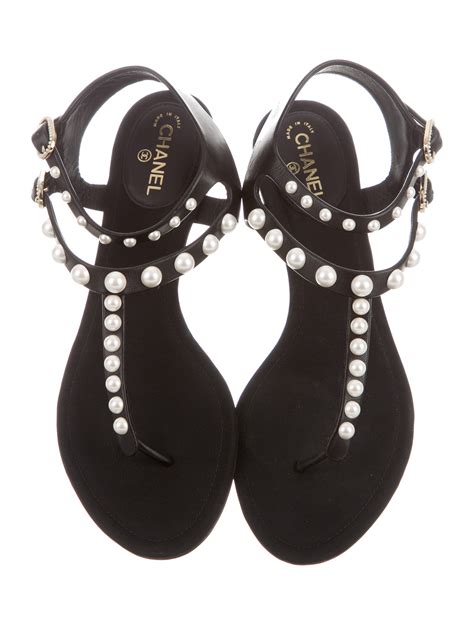 black chanel pearl sandals|Chanel sandals with straps.